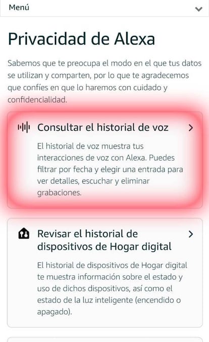 Historial voz Amazon Echo