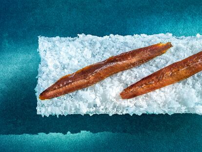 EL BOQUERÓN. La anchoa hace referencia a varias especies de peces de la familia de boquerones Engraulidae, en cuyas capturas España se sitúa en el puesto 19º del mundo y el segundo de Europa. En primavera y verano salen a la superficie en grandes bancos para alimentarse y reproducirse. Aunque puede pescarse por arrastre, la forma tradicional es el cerco, utilizando iluminación para atraer los bancos. El hecho de que el pescado sea perecedero llevó a su conservación. Los romanos inventaron el garo, una salsa de pescado fermentada y lejanamente parecida a la actual salsa Worcester. En Hispania se fabricaba en Cádiz. Actualmente la anchoa en aceite es distintiva de algunos pueblos como Santoña, en Cantabria, o L’Escala (Girona), donde se combina la sabiduría pesquera con el exacto conocimiento del salazón heredado de los sicilianos.