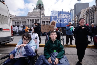 Manifestación contra el veto a la ley de discapacidad en Buenos Aires (Argentina), el 20 de agosto.