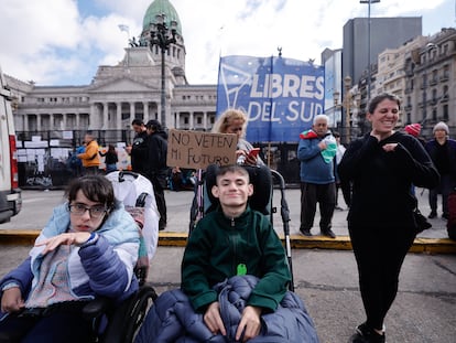 Manifestación contra el veto a la ley de discapacidad en Buenos Aires (Argentina), el 20 de agosto.