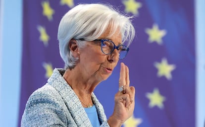 La presidenta del Banco Central Europeo (BCE) Christine Lagarde, durante una rueda de prensa, el pasado 4 de julio.