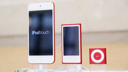 El iPod en sus tres versiones actuales: touch, nano y shuffle.