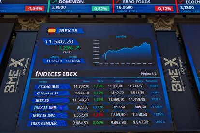 Paneles de la Bolsa española. EFE