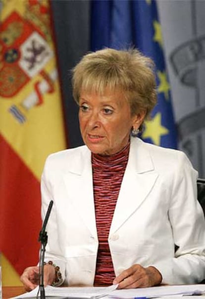 La vicepresidenta De la Vega, en rueda de prensa después del Consejo de Ministros.