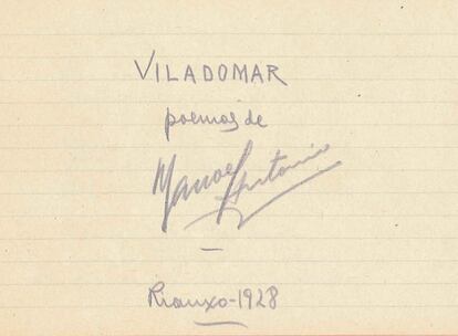 Manuel Antonio redactaba en pequenos cadernos a versión definitivas dos seus libros. <i>Viladomar</i> quedou inédito en vida do autor.