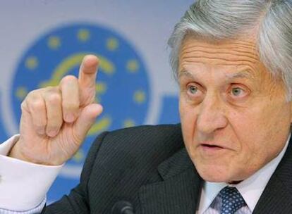 Jean-Claude Trichet, presidente del BCE, en la comparecencia de ayer en Francfort.