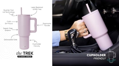 Este vaso termo estilo Stanley es top ventas en Amazon y mantiene las bebidas frías hasta 24 horas.