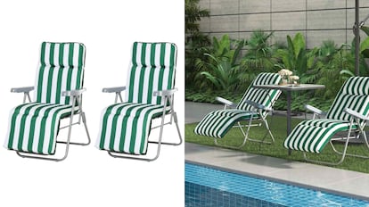 Este set de sillas para la piscina o el jardín de casa soportan hasta 120 kilogramos cada una.