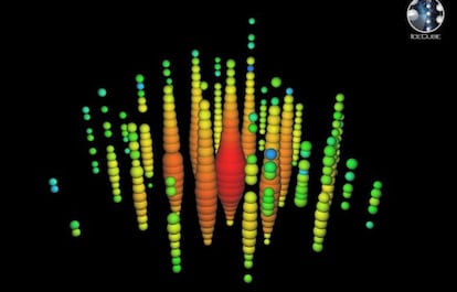 Registro del neutrino de m&aacute;s alta energ&iacute;a captado en el observatorio IceCube, en la Ant&aacute;rtida.