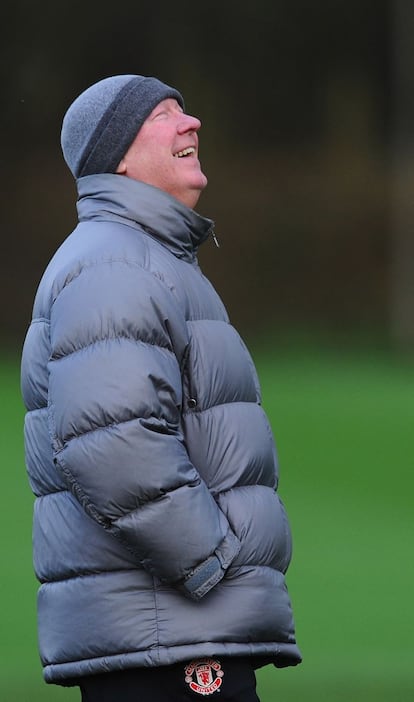 Sir Alex Ferguson, en el entrenamiento previo al partido contra el Cluj.