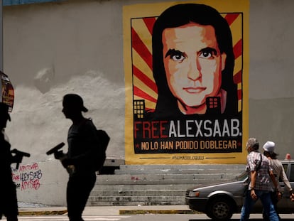 Un mural en protesta por el juicio en Estados Unidos contra Alex Saab, supuesto testaferro de Nicolás Maduro, en Caracas, en septiembre de 2021.
