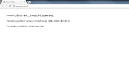 Mensaje de error de las webs del Gobierno catal&aacute;n.
