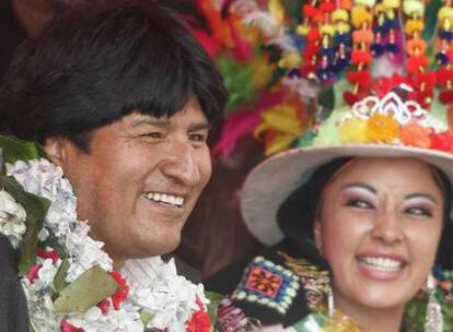 El presidente boliviano, Evo Morales, durante su participación este domingo en la fiesta folclórica de Jésús del Gran Poder en La Paz
