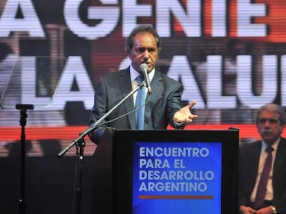 O candidato Daniel Scioli durante uma apresentação na segunda-feira passada.