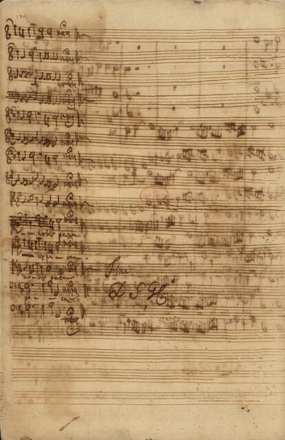 Compases finales de la 27ª y última sección de la 'Misa en Si menor', el 'Dona nobis pacem' del 'Agnus Dei'. Tras el último compás, Bach escribió: 'Fine. D S Gl' ('Deo Soli Gloria').