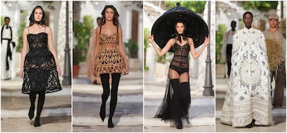 Cuatro de las 87 salidas de la nueva colección de Alta Moda de Dolce & Gabbana, presentada en un desfile el 9 de julio de 2023.