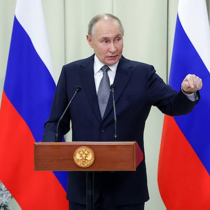 Russian President Vladimir Putin speaks during a press conference following a meeting of the Supreme Eurasian Economic Council in the Leningrad region, Russia, December 26, 2024. Sputnik/Alexander Demianchuk/Pool via REUTERS ATTENTION EDITORS - THIS IMAGE WAS PROVIDED BY A THIRD PARTY.