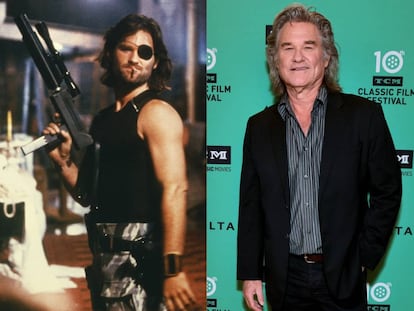 Kurt Russell en el rodaje de ‘1997: Escape de Nueva York’ en 1981. A la derecha, en una proyección especial de esa película en Hollywood en 2019.