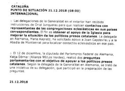 Fragmento de la documentación de la Abogacía del Estado sobre una petición de Junqueras.