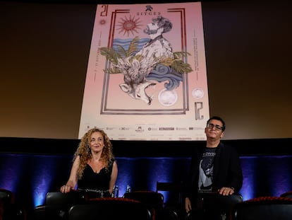 El director del Festival de Sitges, Ángel Sala, y la directora general de la Fundación Sitges, Mònica Garcia Massagué, en la rueda de presentación de las películas que se verán en Sitges, este miércoles.