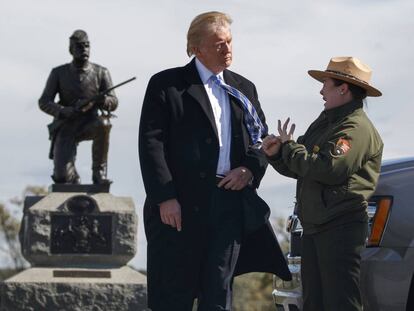 Donald Trump, no Parque Nacional Militar de Gettysburg, depois de apresentar seu plano de governo.