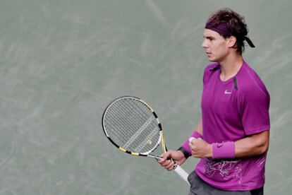 Nadal celebra un punto ante Raonic.