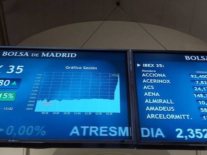 Paneles de la Bolsa madrileña.