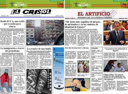 Portadas de <i>El Crisol,</i> del colegio Martin Luther King Sur, de Tenerife, ganador de la pasada edición, y <i>El Artificio,</i> del Instituto Juanelo Turriano, de Toledo, que obtuvo el segundo premio.