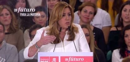 Susana D&iacute;az, en la apertura de la campa&ntilde;a durante un mitin en M&aacute;laga.