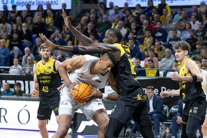 Tavares se mide con el pívot del Tenerife Ibou Badji en la jornada anterior.