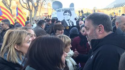 El líder de ERC, Oriol Junqueras, en la protesta contra la cumbre hispano-francesa, el pasado jueves.