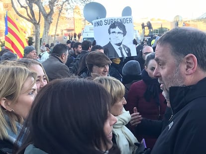 El líder de ERC, Oriol Junqueras, en la protesta contra la cumbre hispano-francesa, el pasado jueves.