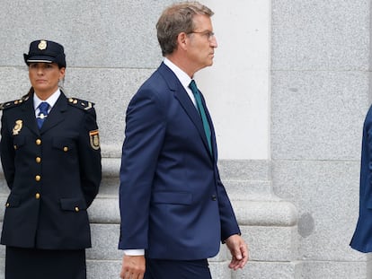 El líder del PP, Alberto Núñez Feijóo, tras el acto de apertura del año judicial, este miércoles en el Tribunal Supremo, en Madrid.