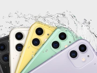 Anuncio de Apple del modelo iPhone 11 y su resistencia al agua.