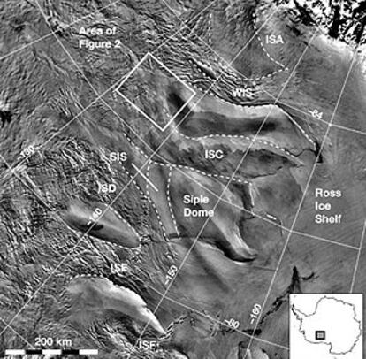 Imagen tomada por satélite del bloque de hielo en el mar Ross.