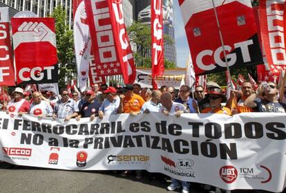 Manifestaci&oacute;n en defensa del ferrocarril p&uacute;blico del pasado d&iacute;a 23.