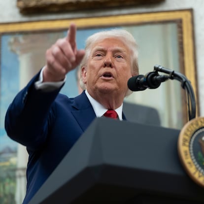 WASHINGTON (United States of America), 28/05/2025.- US President Donald Trump speaks at the swearing-in ceremony for Jeanine Pirro, as interim US Attorney for the District of Columbia, in the Oval Office at the White House in Washington, DC, USA, 28 May 2025. EFE/EPA/Chris Kleponis - Pool via CNP / POOL
