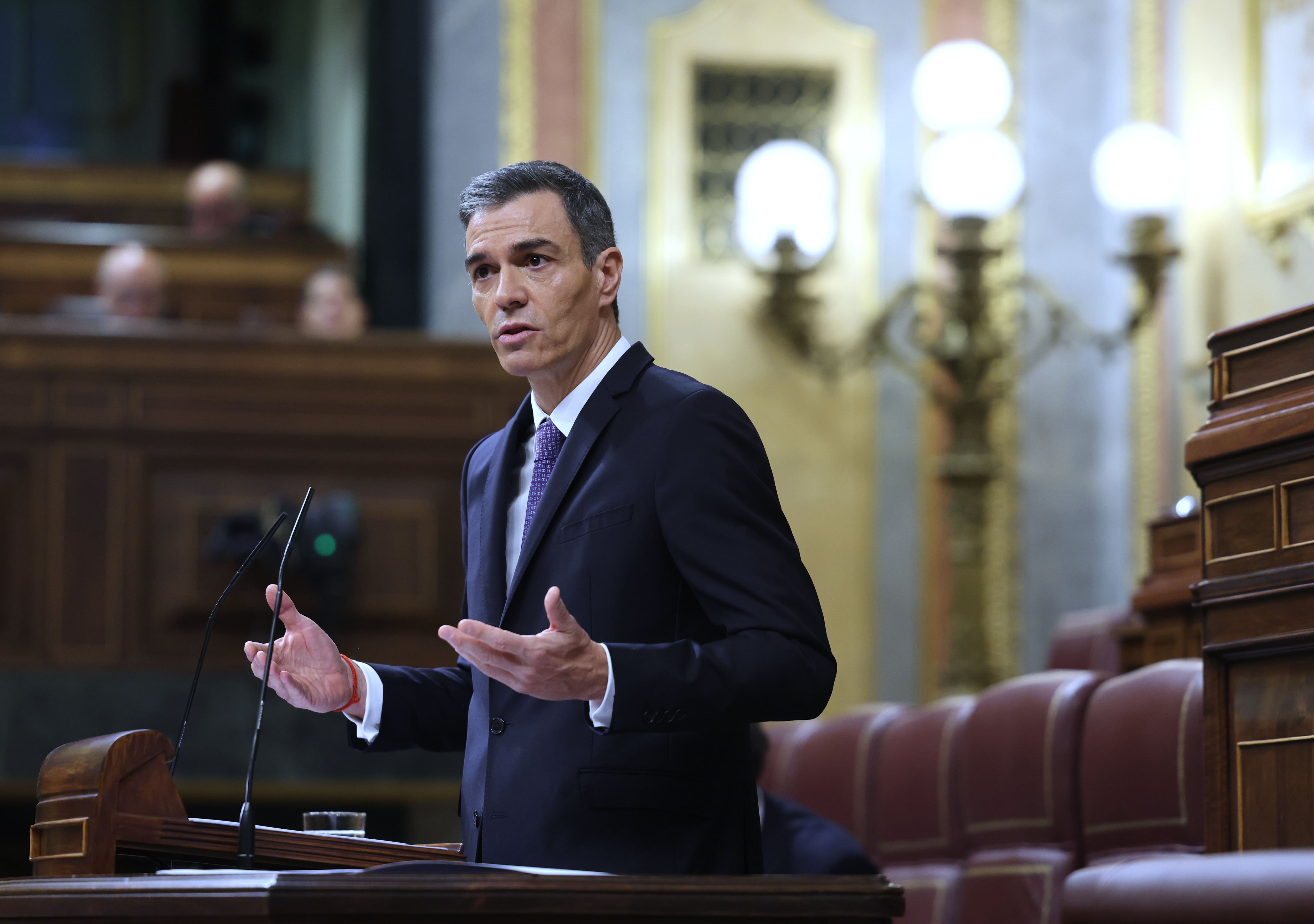 El presidente del Gobierno, Pedro Sánchez, este miércoles en el pleno del Congreso.