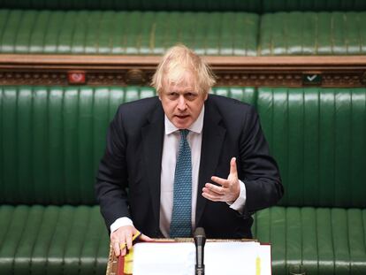 El primer ministro del Reino Unido, Boris Johnson, este miércoles en la Cámara de los Comunes.
