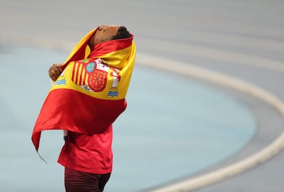 El atleta español Orlando Ortega celebra la segunda posición en la prueba de 110 m vallas, el 16 de agosto.