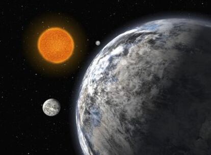 Ilustración de tres planetas extrasolares del tipo <i>supertierra</i>.