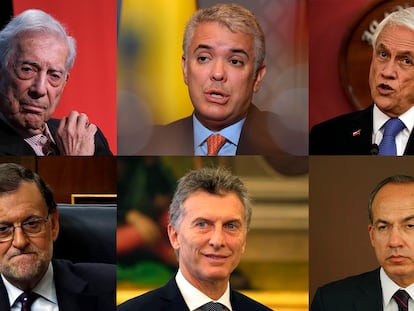 Mario Vargas Llosa, Iván Duque, Sebastián Piñera, Mariano Majoy, Mauricio Macri y Felipe Calderón.