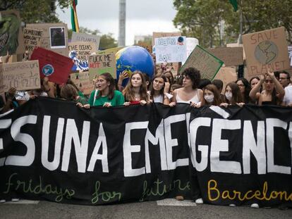 Manifestants a Barcelona durant la Vaga pel Clima.