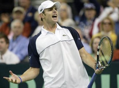 Roddick celebra la victoria en el primer set frente a Verdasco.