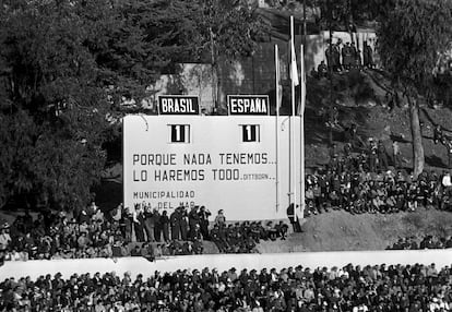 EL marcador del Brasil-España, en un momento del partido en el Mundial 1962.