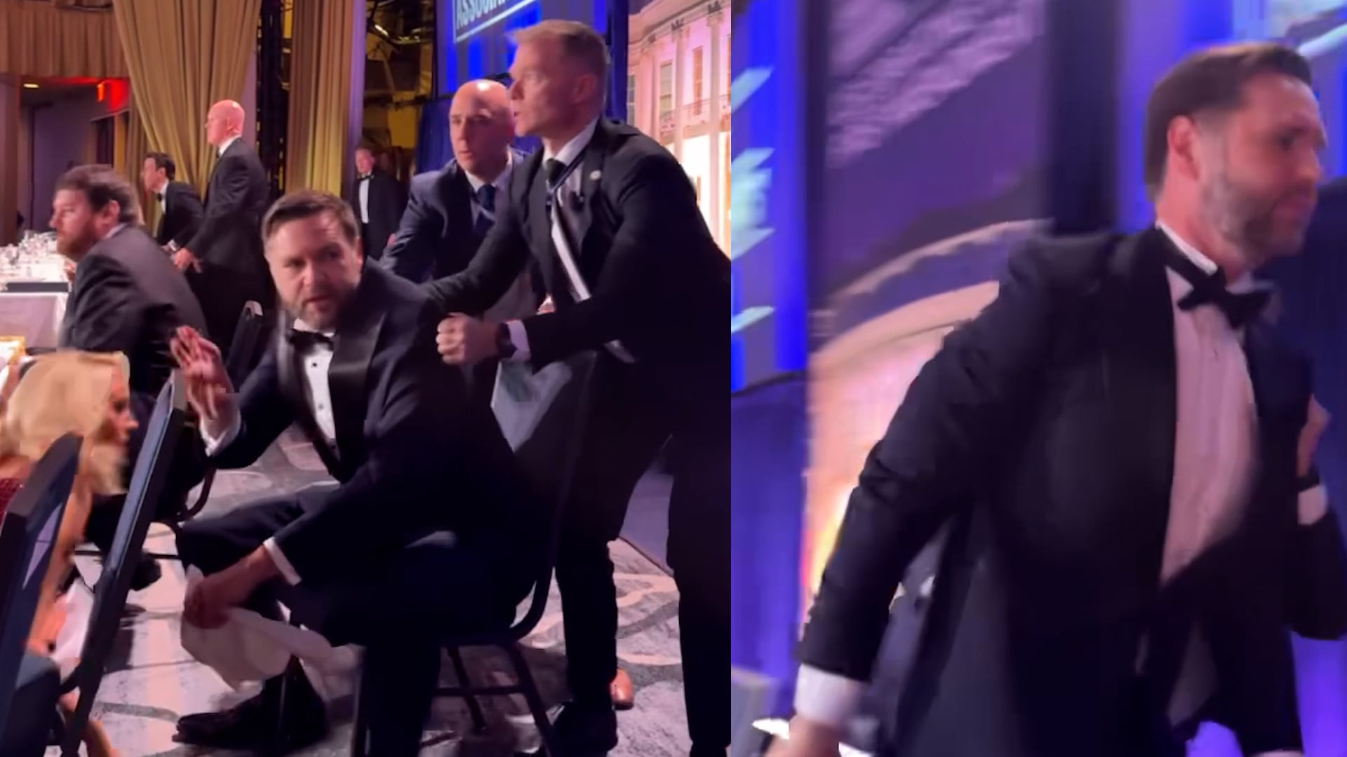 El momento de la evacuación del vicepresidente de EE UU, J.D. Vance, de la cena de corresponsales tras el tiroteo