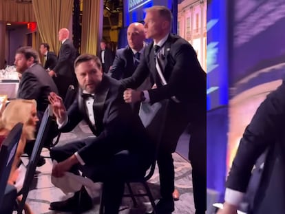 El momento de la evacuación del vicepresidente de EE UU, J.D. Vance, de la cena de corresponsales tras el tiroteo