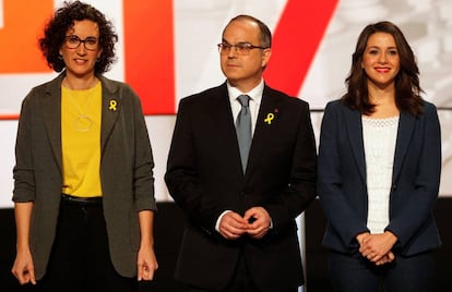 Marta Rovira, Jordi Turull i Inés Arrimadas, al debat electoral de TV3.