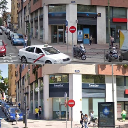 En local, donde ahora hay una oficina de remesas, hubo antes un CaixaBank, antes una oficina de Banca Cívica, que previamente fue una oficina de Caja Navarra.