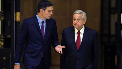 Pedro Sánchez y Andrés Manuel López Obrador, durante la visita del mandatario español a México.